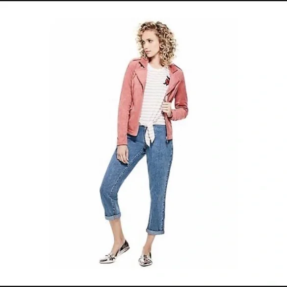 Vintage Guess Moto Soft Stretch Faux Suede Zip Up Fitted Jacket 2000s. - Picture 7 of 8